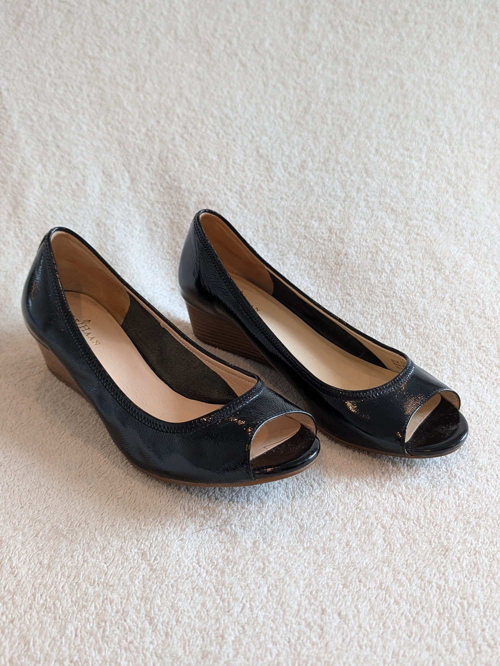 Cole Haan Black Peep-Toe Wedge Pumps